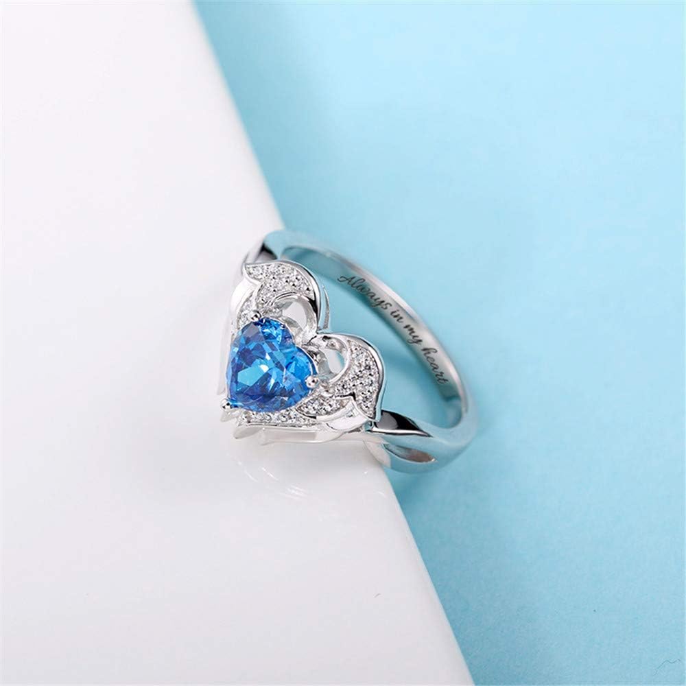 AILIN 925 Sterling Silver Angel Wings Promise Ring for Her Women Personalized Inside Engraved Heart Birthstone Rings Custom Wedding Engagement Gifts