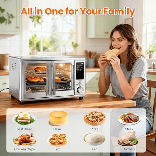 Image of OLIXIS Air Fryer Toaster Oven Combo Extra Large with Smart Probe, 29.6QT Oven Countertop 12 Functions in 1, 7 Accessories Included, Stainless, Up to 450F