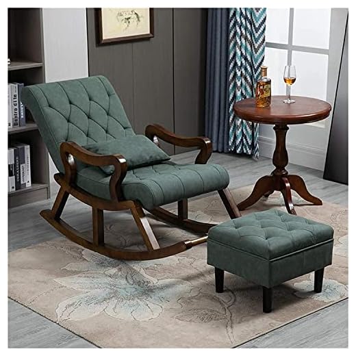 PHIRKCRAFT Solid Sheesham Wood Rocking Chair for Living Room, Resting Arm Chair with Ottoman/Footrest for Indoor, Outdoor, Single Seater Sofa with Stool, Rosewood Legs, Swed Green, Pre-Assembled