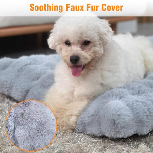 BingoPaw Dog Bed Medium Washable：Calming Crate Mattress with Removable Cover and Non Skid Bottom, Fluffy Anti Anxiety Waterproof Pet Beds, Puppy Pillow Cushion Grey, 76x51x10cm - Image 4