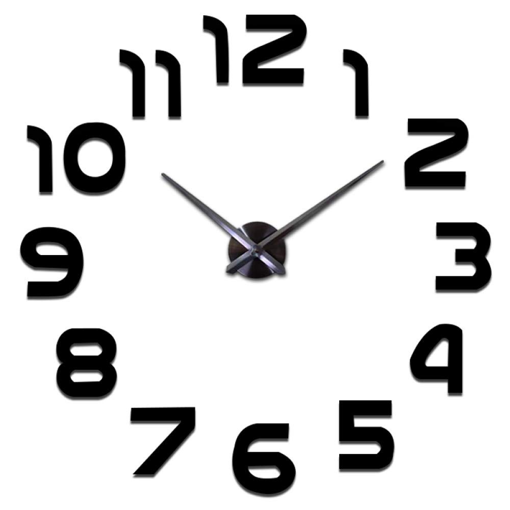 Horloge murale 3D DIY effet miroir noir pour décorer le salon