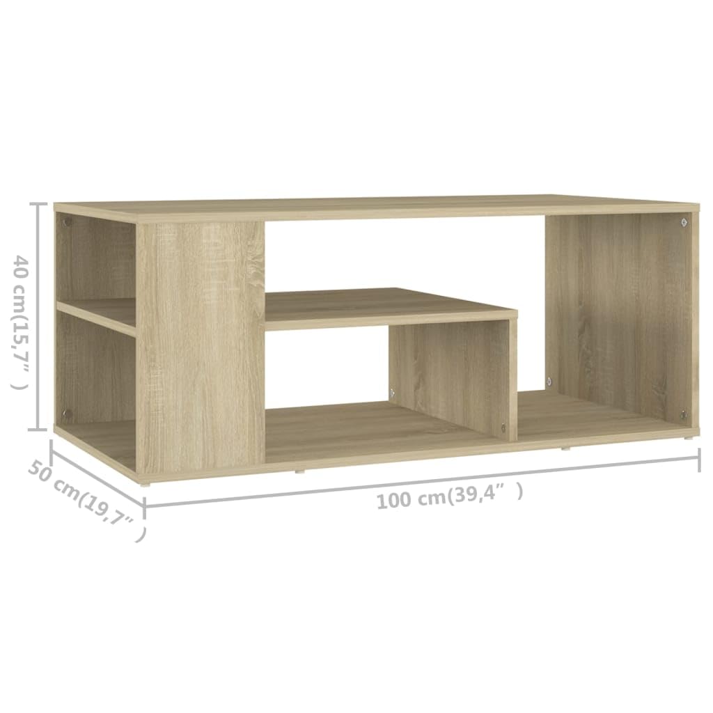 Mesa de centro de roble Sonoma, 100 x 50 x 40 cm, de material de madera con estantes, diseño moderno, mucho espacio de almacenamiento, fácil de limpiar y estable, para salón, sofá y espacios