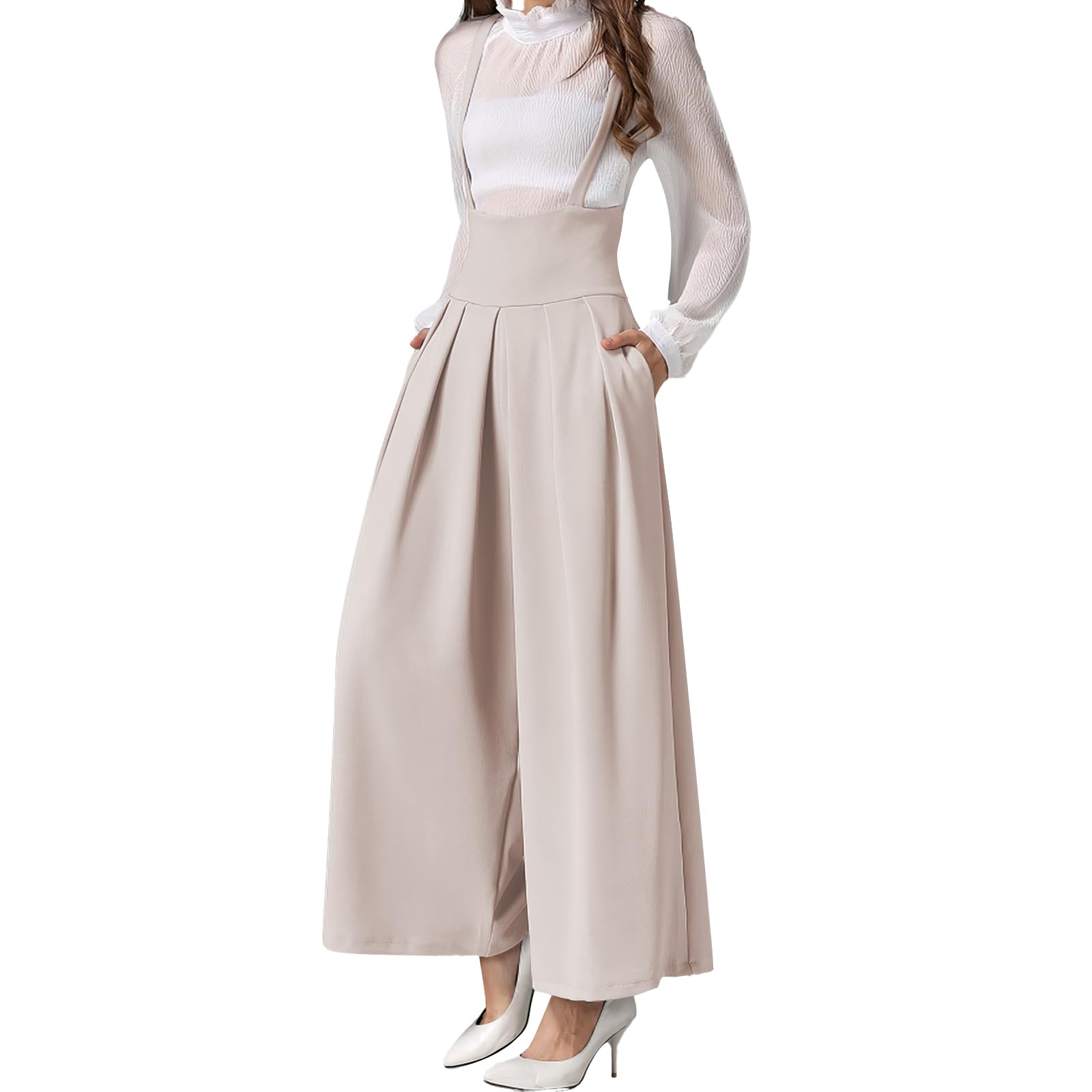 DayaEmmoTQ Mono de Mujer Tirantes Finos Pantalones de Talle Alto de Pierna Ancha Largo sin Mangas Suelto con Bolsillos Mono