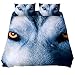 TIZORAX Zestaw pościeli Cool Wolf Eyes - 3-częściowy zestaw poszewek na kołdrę z mikrofibry i 2 poszewki na poduszki dla mężczyzn kobiet