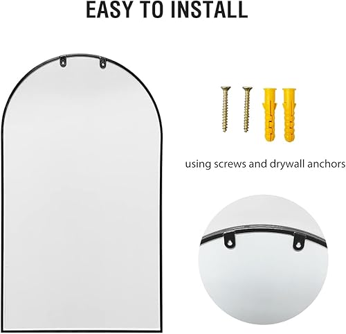 Miniatura 5 de OGCAU Espejo de Pared, espejo de pared arqueado de 20 x 30 pulgadas, estilo de granja en forma de ventana arqueada con marco de hierro, decoración