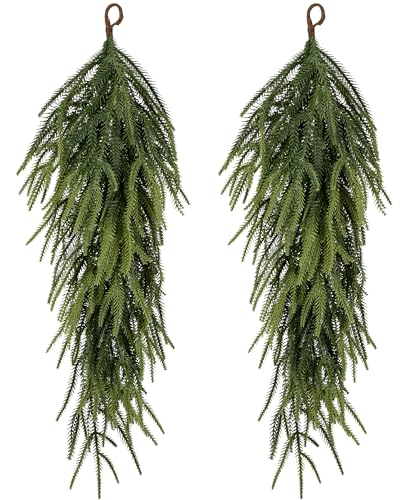 2 Pcs 30" Extra Length Artificial Christmas Teardrop Swag, Faux Pine Needles Teardrop Door Swag, Christmas Norfolk Greenery Teardrop Wreath for Xmas Door Table Mantle Fireplace Indoor Outdoor Decor