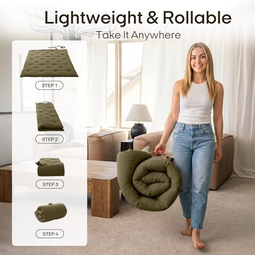 Image of ZonLi Japanese Floor Futon Mattress Twin Size 75 inchx 39 inch, 100% Cotton Cover 2.5 inch Thicken Tatami Mattress, Foldable Sleeping Pad, Portable Dormitory Tatami Mat, Roll Up Floor Lounger Bed for Adult