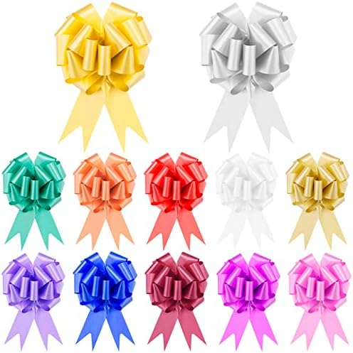 12PCS Pull Bows For Gift Wrapping 6 Inch Christmas Bows For Gift Basket Bag Box Wrapping Décor Large Ribbon Bows For Thanksgiving New Year Easter Birthday Valentines Day And Wedding Car Décor 12 Color