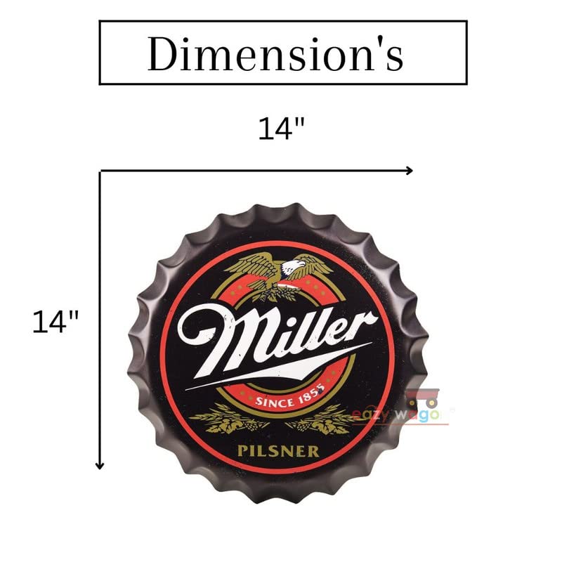 Image of EAZYWAGON Decorative Metal Bottle Caps Wall Sign Plates - 14X14 Inches - Beer Brand Mi Sign | Metal Wall Hanging Bottle Cap for Home, Farmhouse, Bar & Cafe Decoration | Vintage & Retro Look Plaques
