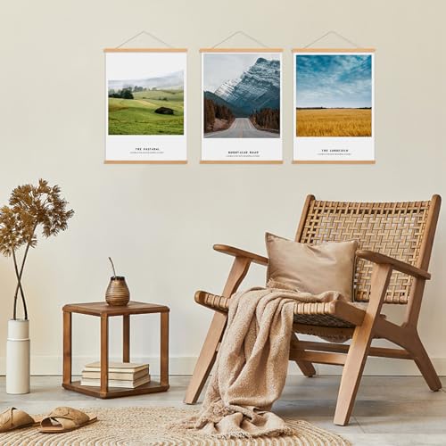 Falamon 3 Pack Magnetic Poster Hanger Frame, Teak Wood Magnet Poster Frame For Posters, Prints, Photos, Pictures, Maps, Scrolls thumb #5