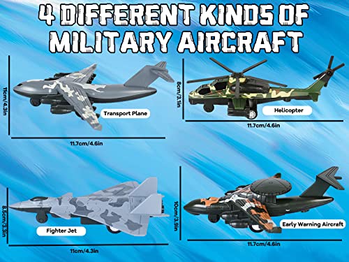 Crelloci 4PCS Army Airplane Toys Set-Diecast Aircraft Plane Model Kit Military Fighter Jet Playset Helicopter Camouflage Pull Back Aircraft Kids Play Vehicle for 3+Year Old Boys Girls - Thumbnail 6