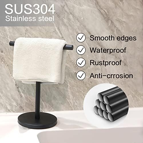 Hand Towel Holder Stand for BathroomVanity Countertop Matte Black T-Shape Towel Rack Stand with Heavy BaseTowel Bar for Bathroom Kitchen (Black)