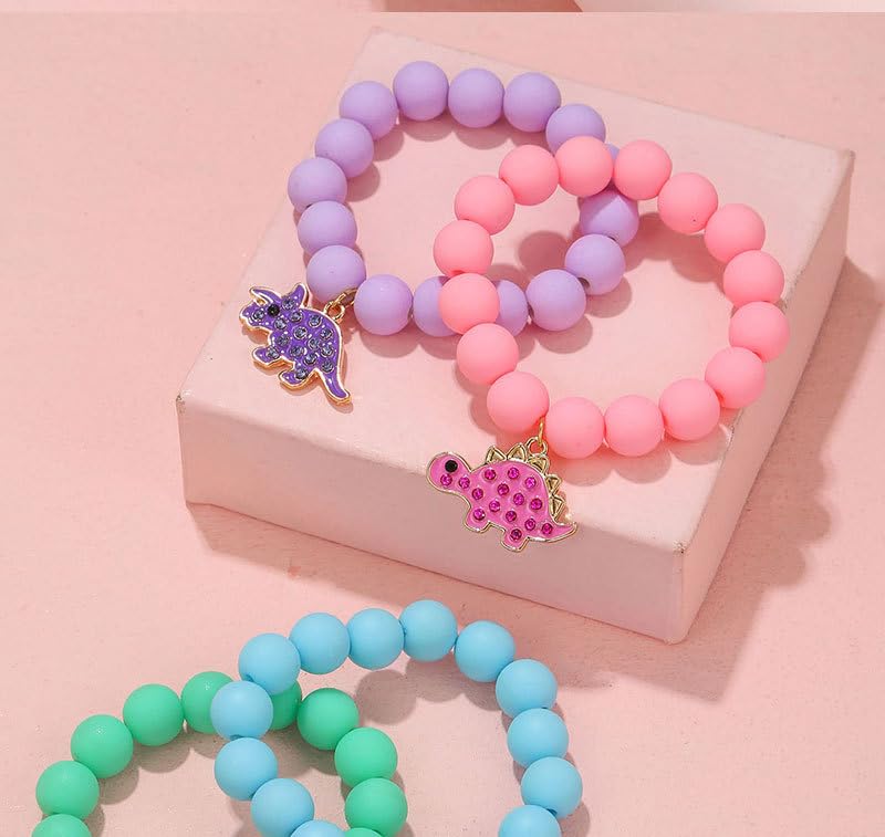 COLORFUL BLING Cute Dinosaur Beaded Strand Bracelet Lovely BFF Bracelets Set for Women Adjustable Enamel Butterfly Cat Paw Heart Rainbow Charm Braided Bracelet Friendship Y2k Jewelry4