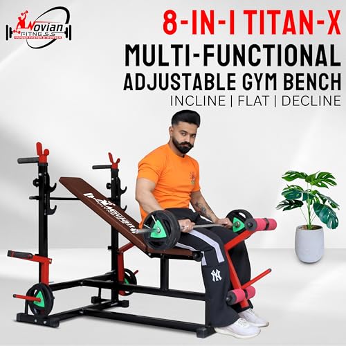 Image of TITAN-X 8-in-1 Pro Multifunction Adjustable Gym Bench with Barbell Rack & Leg Extension - Heavy Duty 2x2 Inch Frame, Incline /Flat /Decline Workout Bench for Home Gym Strength Training Home workout setup, Gym bench, (350 KG Capacity) ( jaguar Pipe use this machin, made by 2 /2 havy duty pipe )