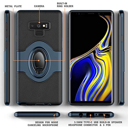 Esamcore Samsung Galaxy Note 9 Case Ring Holder Kickstand Cases + Dashboard Magnetic Phone Car Mount [Navy Blue] #TOP5