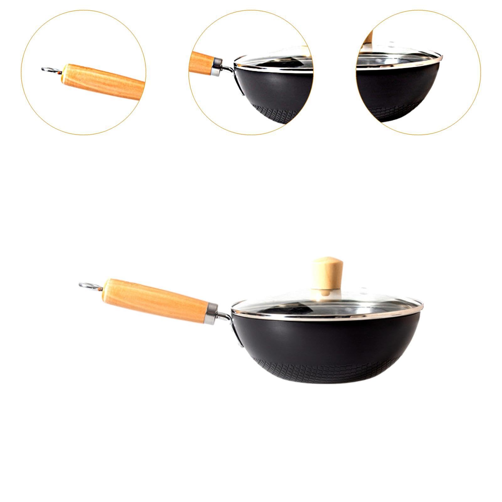 Tessuto, Padella, Manico Ergonomico, Piatto, Piccolo Wok con Coperchio in Vetro, per Piani Cottura Elettrici, a Induzione E a Gas, Tutti I Tipi, 24 Cm