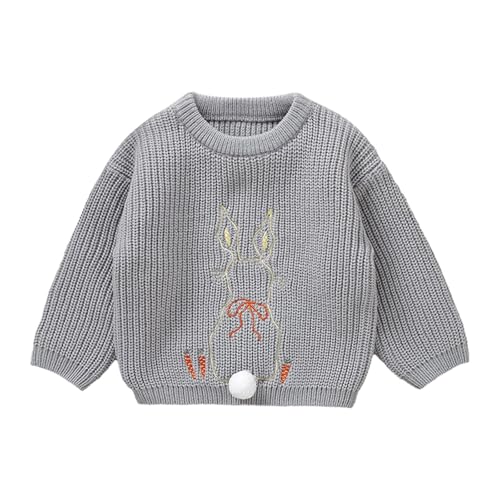 Baby Boys Girls Cable Knit Sweater Cute Bunny Crewneck Sweater Kids Long Sleeve Pullover Tops Casual Comfy Fall Sweatshirt