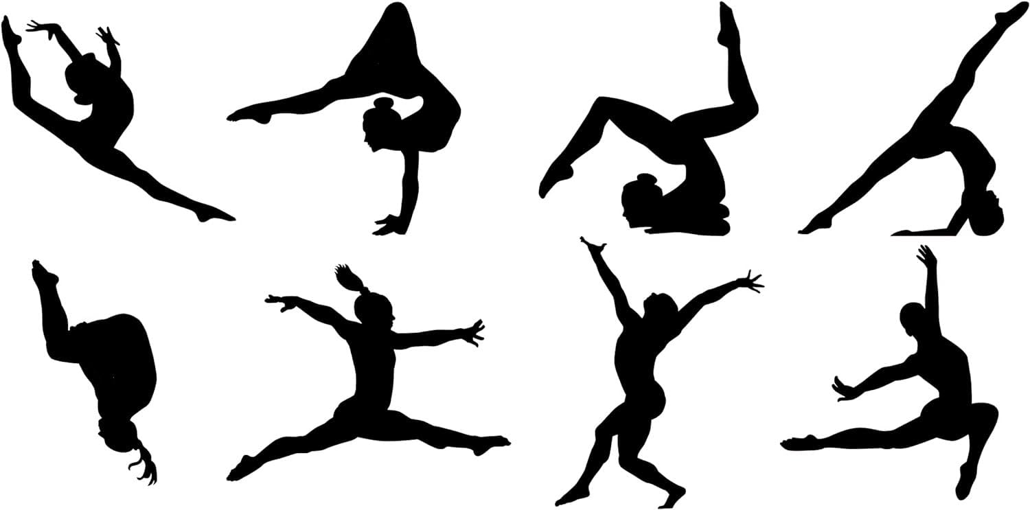 Hatcherabilia Girls Black 2 Sets Of 8 Gymnastics Poses Sticker Pack - Cute Gymnast Gifts For - Water Bottle Decals- Car Bumper - Laptop Sticker - For Party Bag (, 10Cm X 5Cm Sheet)