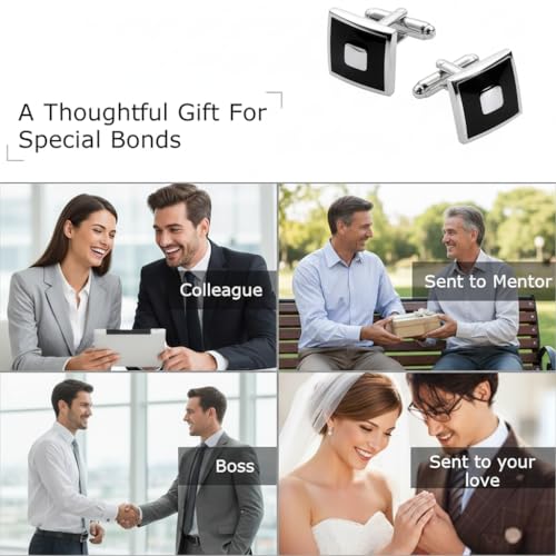 12 Pcs Mancornas para Hombre Tonos Clásicos Plata Negro miniatura 3
