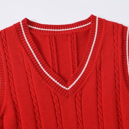 Boys Girls V Neck Cable Knit Vest Sleeveless Pullover Top School Uniform ​Knit Sweater Vest Teen Kids Preppy Pullover4