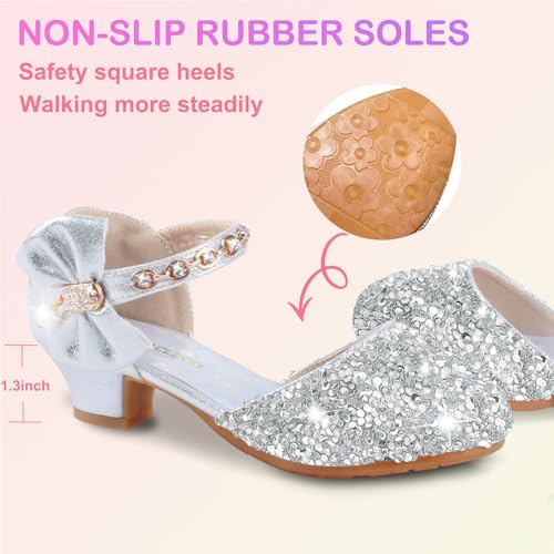 ZGDG Girls Dress Shoes Low Heel Princess Flats Mary Jane Flower Glitter Shoes Wedding Birthday Party Prom Sequins Sandals for Toddler Little Big Kids2