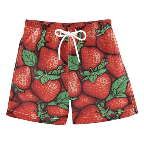 FLildon Juicy Strawberry Print Little Boys Swim Trunks with Mesh Lining Quick Dry Beach Board Shorts, 3T