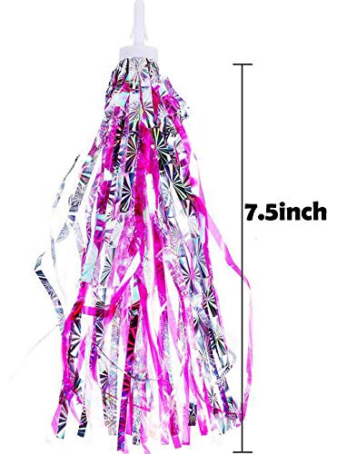 SYBL 1 Pair(2pcs) Kids Bicycle Bike Scooter Handlebar Streamers Bicycle Grips Sparkle Tassel Ribbon Trike Handgrip Ribbons Baby Carrier Accessories for Girls Boys Bike Deco Hot Pink