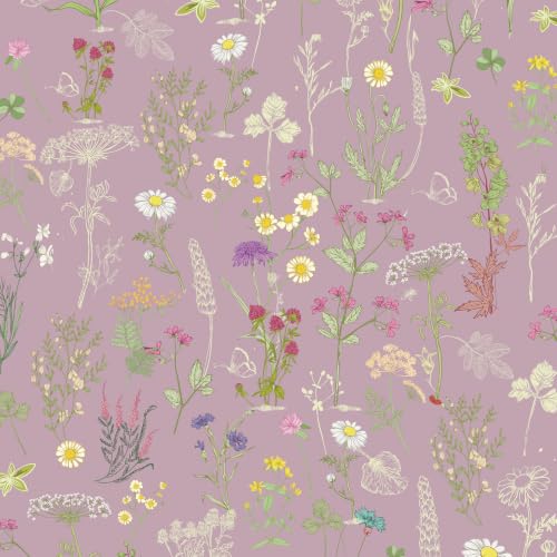 JiffDiff Purple Botanical Floral Peel and Stick Wallpaper, 17.3" x 118"