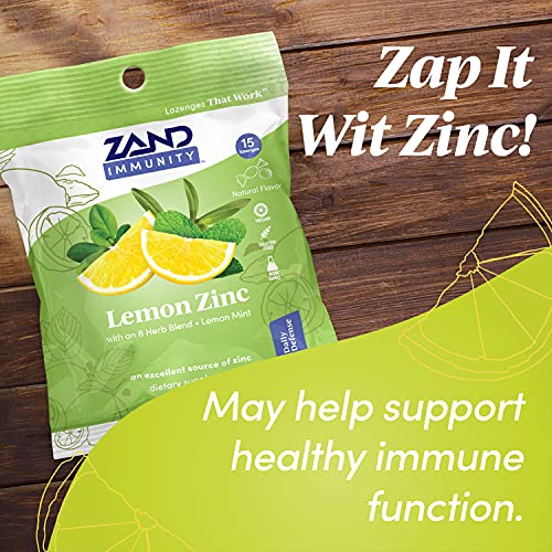 Zand Immunity Lemon Zinc Herbalozenge | Soothing Throat Drops | No Corn Syrup, No Cane Sugar (15 Lozenges) #TOP2