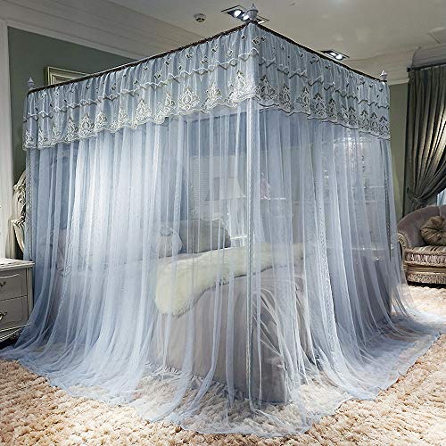 Jqwupup Elegant Bed Curtains Canopy, Embroidery Ruffle 4 Corner Post Canopy Netting For Bed, Bed Canopy For Girls Kids Adult, Bedding Décor (Queen, Grey) #TOP1