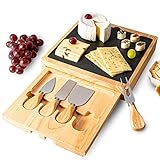 ☸ Set: 4-teiliges Käsemesser-Set mit Edelstahl-Klingen - im Käsebrett verstaubar