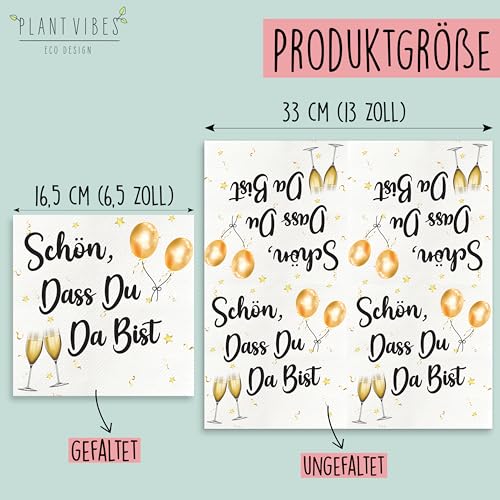 100 Stk Servietten Schön Dass Du Da Bist - Servietten Geburtstag Mann - Servietten mit Spruch 33 x 33 cm - 3 -Lagige Weich