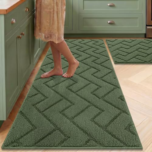 Image of hicorfe Kitchen Runner Rug,20 inchx48 inch+20 inchx32 inch Kitchen Set,Non-Slip Kitchen Mat