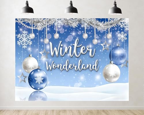 Trykid 8x8ft Winter Wonderland Backdrop Blue Silver Snowflake Photography Background