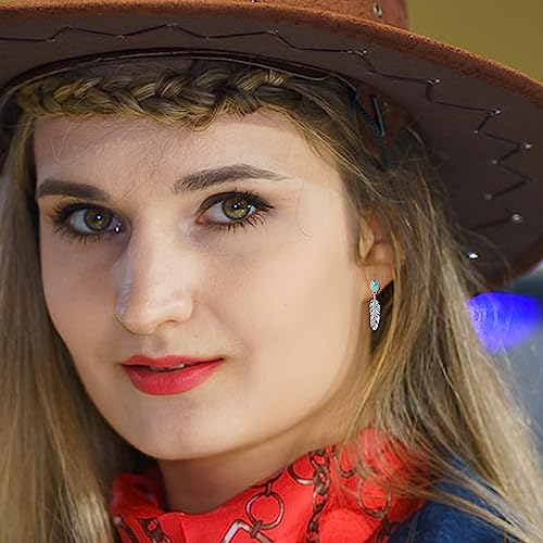 Sterling Silver Turquoise & Malachite Feather Dangle Stud Earrings - Hypoallergenic Western Style - Vintage Eagle Feather Drop Ear Studs for Women2