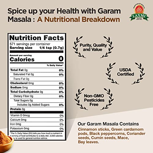 Laxmi Garam Masala 14 Oz (400Gm) | A Spicy And Aromatic Blend Of Our Various Salt Free Seasonings And Spices | Non-Gmo Product | For Cooking And Seasoning #TOP2
