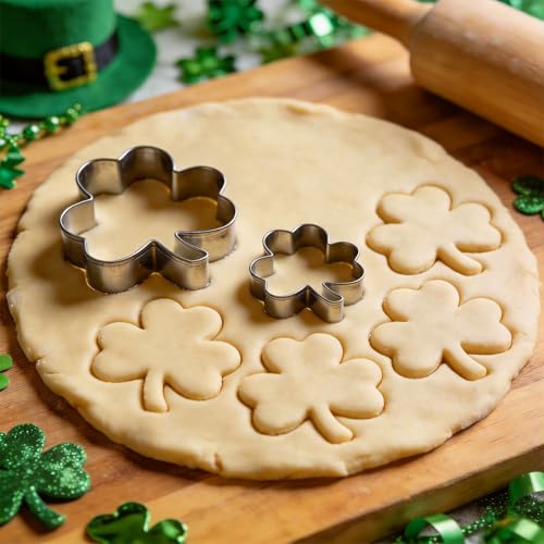 6Pcs St. Patrick's Day Metal Cookie Cutter Set - Shamrocks & Four Leaf Clovers Shapes Large 4’’ Small 3’’ Mini 2‘’, Stainless Steel Clover Biscuit Mold for Irish Spring Holiday Party Decor or Baking #2