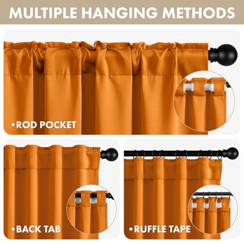 Image of ANRODUO Orange Back Tab Blackout Curtains 54 Inch Long 2 Panels | Rod Pocket,Thermal Insulated Room Darkening Light Blocking Curtains for Living Room Bedroom Privacy,W42xL54