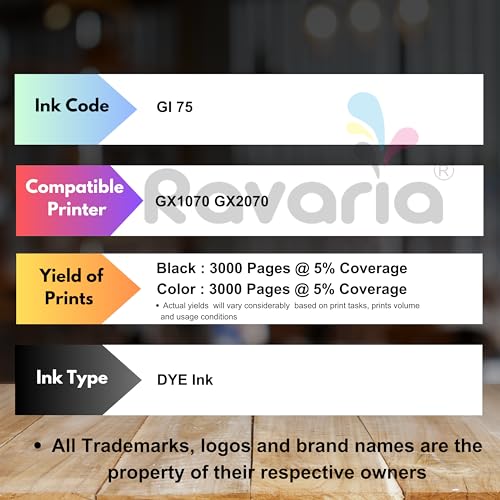 Image of GI 75 Compatible Premium Ink for Canon Maxify GX1070 GX2070 Printer (GI 75 Ink Set (4 Color))