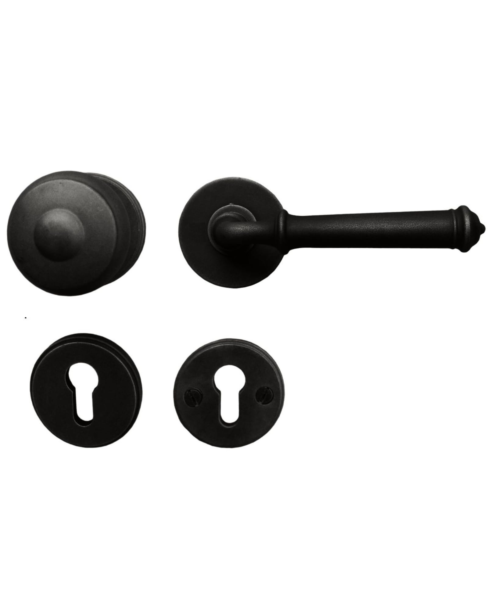 Gedotec Tirador de puerta negro | MIRA | 1 juego de herrajes para puerta negro | roseta redonda para puertas interiores | PZW – derecha | par de manillas de hierro forjado | Juego de manillas incluye
