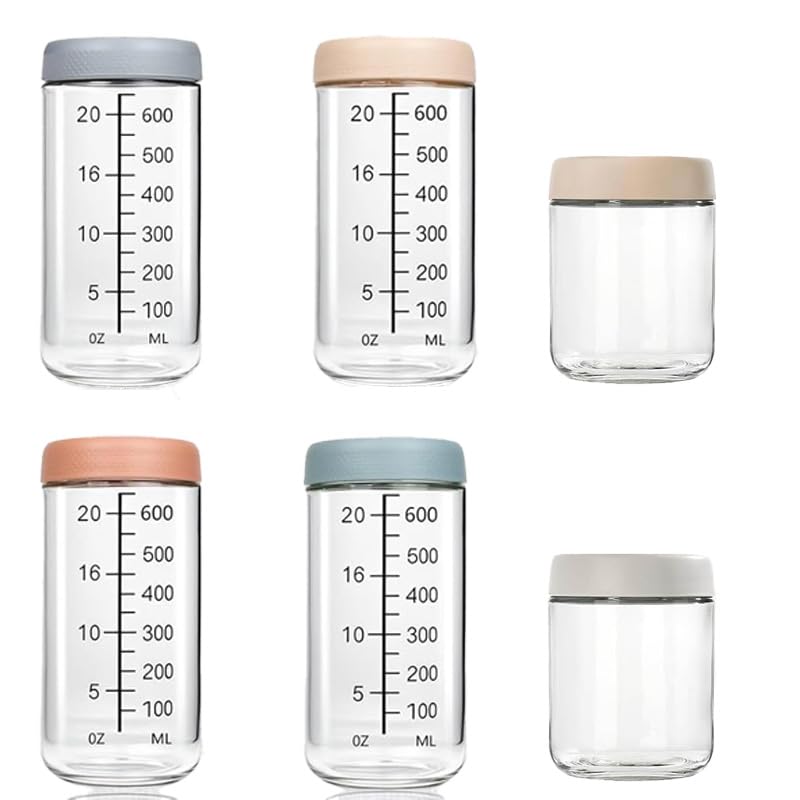 TOHADRILL Overnight Oats - Juego de 6 tarros de cristal con tapa (750 ml + 500 ml, con cuchara, con cepillo de limpieza, para alimentos Overnight Oats, ensalada, yogur, gachas)