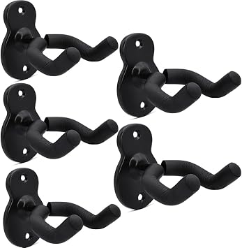 WOGOD Guitar Wall Mount Hanger Hook Holder Stand 5 Pack Guitar Hangers for Ukulele Acoustic Electric and BassGuitar Style Black - 5 Pack