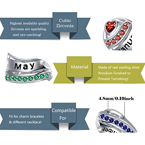 Birthstone Heart Charms for Charms Bracelet-925 Sterling Silver Love Heart Bead Charms for Bracelets and Necklaces, Birthday Gifts for Women.4