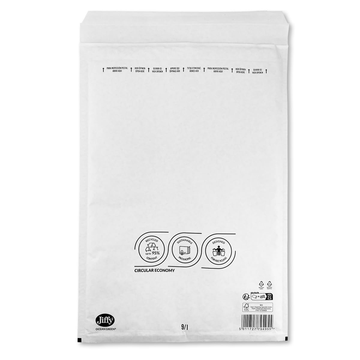 Jiffy Bubble Mailers Bag Padded Envelopes - Bubble Lined Wrap Polymailer Bags - Jiffy Ocean Green Uncoated White (100, 320 x 455)