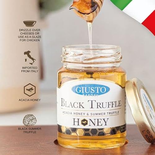 Giusto Sapore Italian Black Truffle Acacia Honey - Imported From Italy - Gourmet Condiment - 4.23 Oz #TOP1