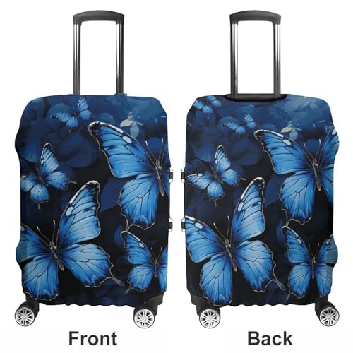 Dark Blue Butterflies Luggage Cover, Washable Elastic Suitcase Cover Protector Fit 18-32 Inch Luggage3