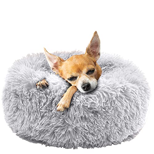 Fur & Bone Round Plush Donut Dog Bed, Fluffy Self-Warming Pet Bed, Washable with Non-Slip & Waterproof Bottom