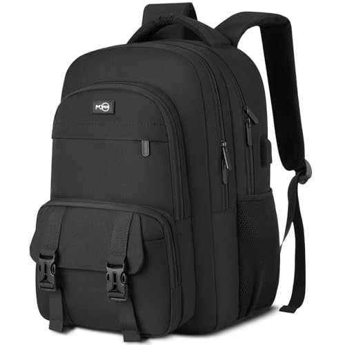 MOMUVO School Backpack for Teens Boys and Girls,15.6 Inch Laptop Backpack Unisex Bookbag with USB Charging Port Water-Resistant Schoolbag Casual Daypack-Black