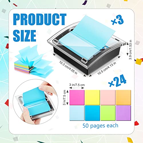 3 Pack Pop Up Sticky Note Dispenser Post Note Holder Black Base With 24 Pads Colored Pop Up Sticky Notes Memo Pads Blank Self Stick 3X3 Refills For Home School Office, 50 Sheet Per Pad #TOP1