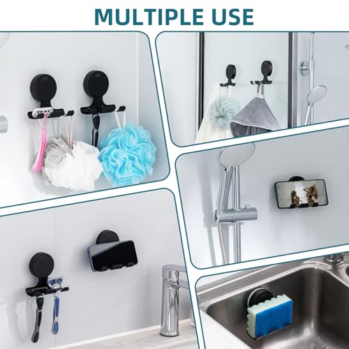 Image of TAILI 2 Pack Powerful Suction Cup Razor Holder, 304 Stainless Steel Bathroom Suction Hooks for Towel, Loofah, Bathrobe, Stylish Shaver Holder for Shower Wall, Easy to Install and Reuse, Black